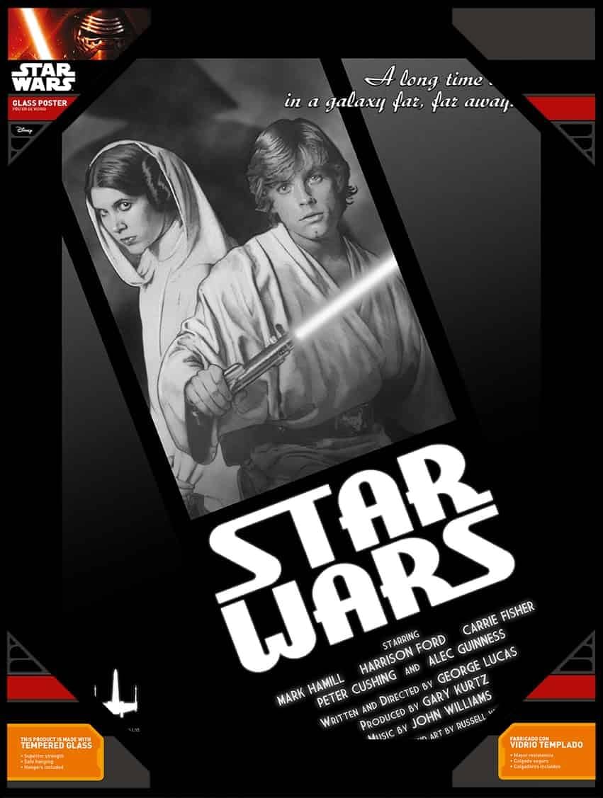 Star Wars Luke And Leia Black And White Glass Poster 40x30 Cm