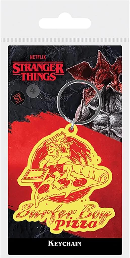 Stranger Things Surfer Boy Pizza Rubber Keychain Portachiavi