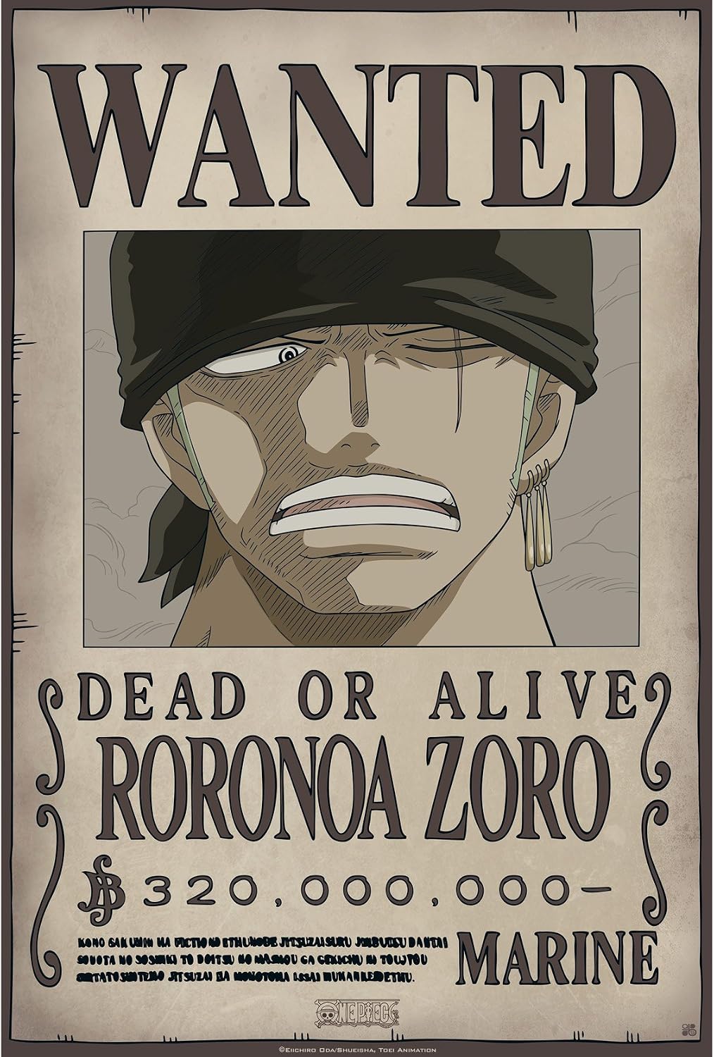 One Piece Poster Wanted Zoro New 52x35 Cm